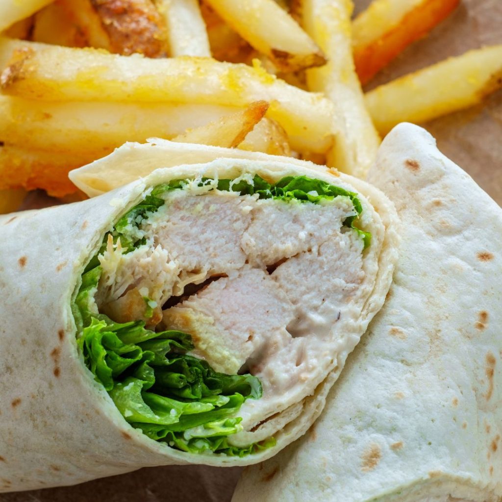 chicken caesar wrap and fries