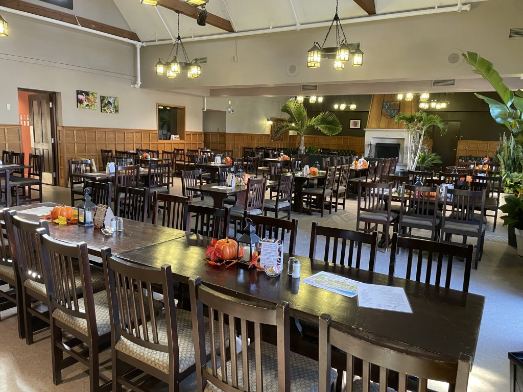 Interior of entire restaurants seating and tables