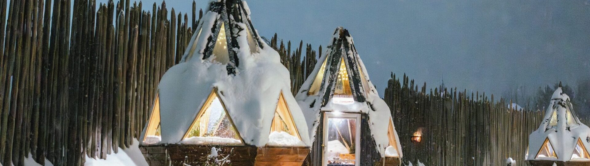 Dining under the stars dining domes on a snowy night of First Light