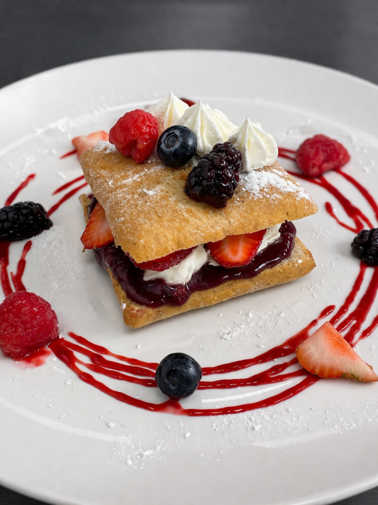 Shadows menu bannock with berries and cream