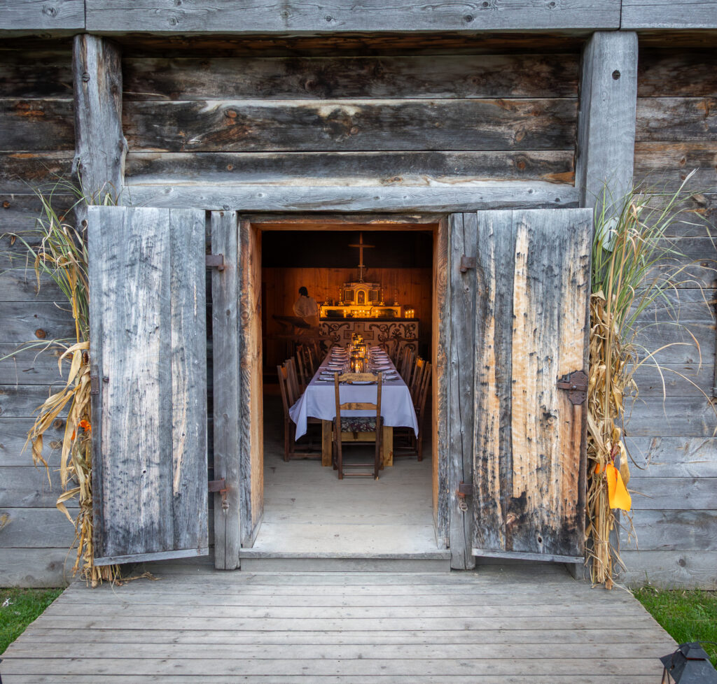 A view of the inside of the chapel at Sainte-Marie, set for Hearth to Table