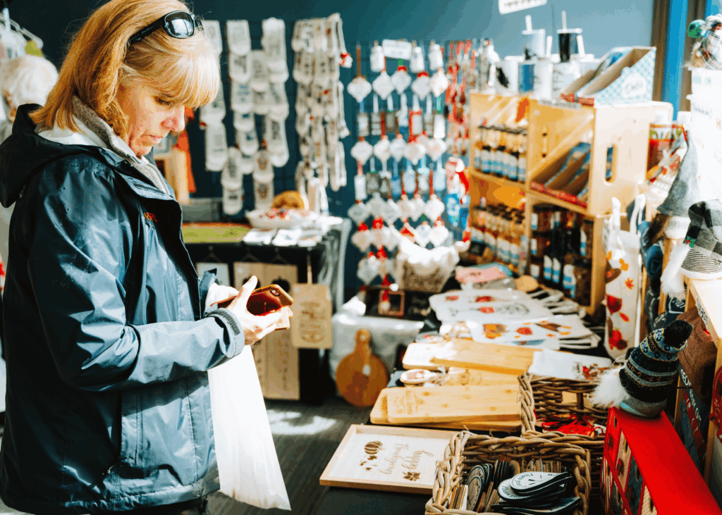 A guest browsing the vendor market